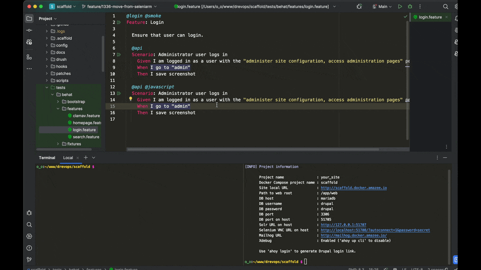 Animated demo of observing a Behat test in the browser through
noVNC